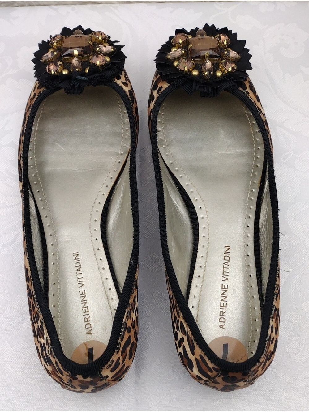 Adrienne Vittadini Carmelita Brown Classic Leopard Print Embellished Flat Shoe - Picture 6 of 16